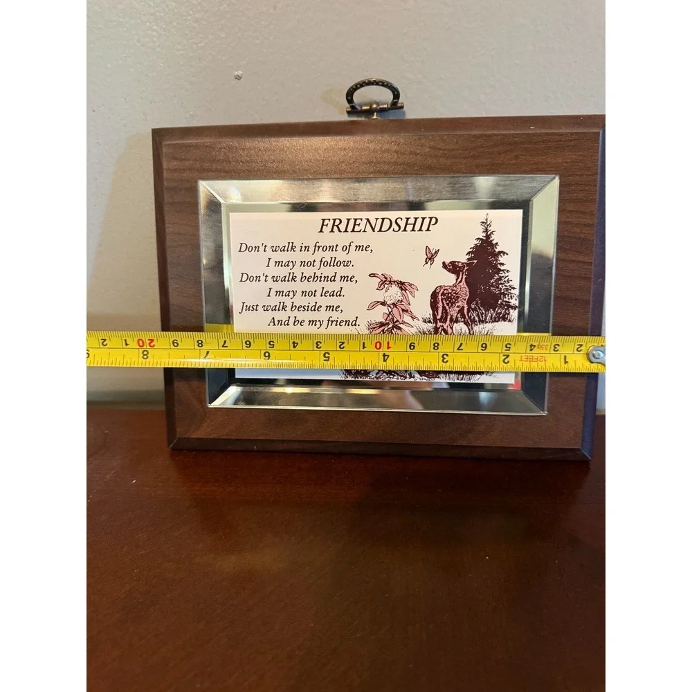 Wood Framed Friendship Quote Plaque Deer Mirror Accent Wall Decor Gift
